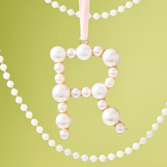 Anthropologie Pearl Monogram "N" Ornament with Pink Ribbon - Picture 6 of 8